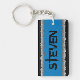 Customizable blue black grey shredded keychain