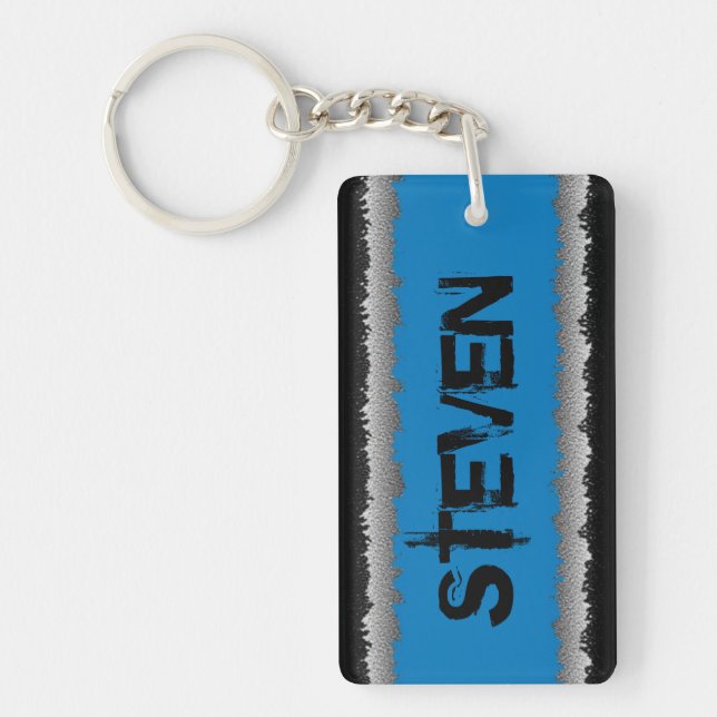 Customizable blue black grey shredded keychain (Front)