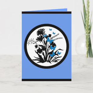 Customizable blue black white flower sympathy card