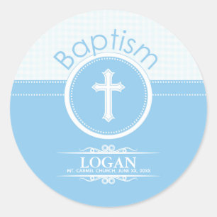 Customizable, Blue Boy Child of God Baptism Classic Round Sticker