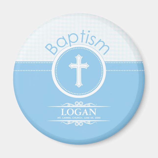 Customizable, Blue Boy Child of God Baptism Magnet (Front)