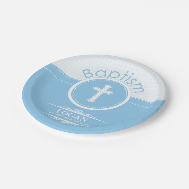 Customizable, Blue Boy Child of God Baptism Paper Plate (Angled)