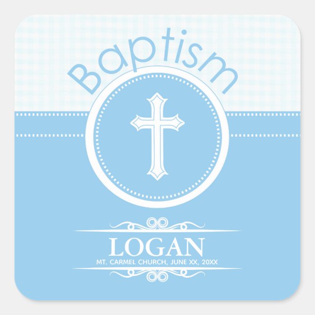 Customizable, Blue Boy Child of God Baptism Square Sticker (Front)