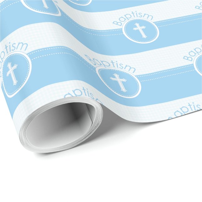 Customizable, Blue Boy Child of God Baptism Wrapping Paper (Roll Corner)