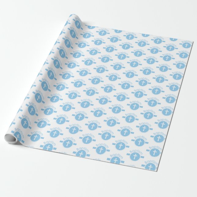 Customizable, Blue Boy Child of God Baptism Wrapping Paper (Unrolled)