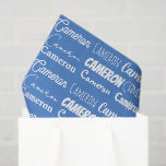 Customizable Blue Boys Name Font Collage Tissue Paper<br><div class="desc">This personalized cool blue tissue paper is customized with your teen boy's name in 9 different beautiful fonts. A cute personalized gift wrap for a guy.</div>