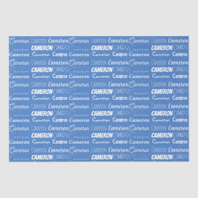Customizable Blue Boys Name Font Collage Tissue Paper (Front)