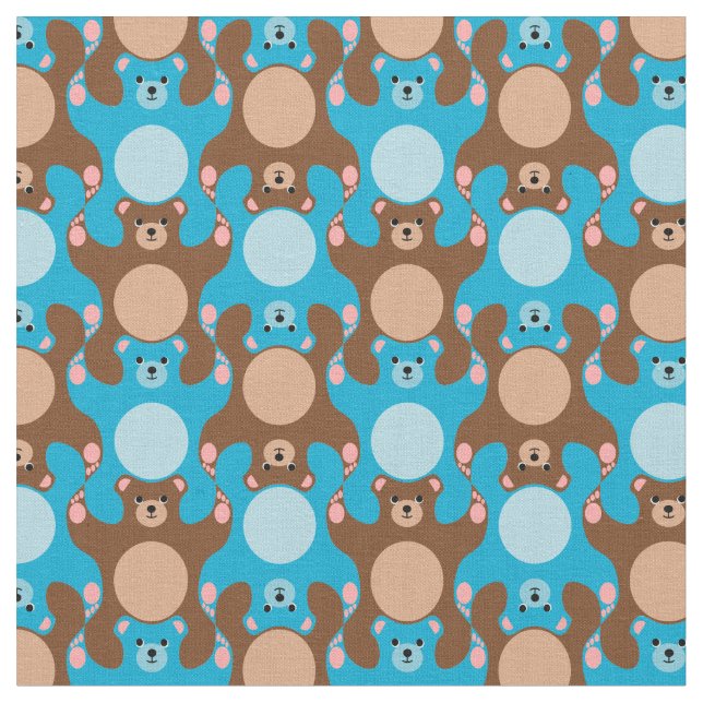 Customizable Blue Brown Teddy Bear Tesselation F Fabric (Close Up)