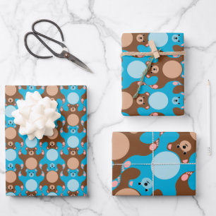 Customizable Blue Brown Teddy Bear Tesselation WP3 Wrapping Paper Sheet