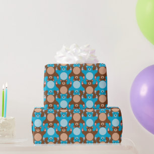 Customizable Blue Brown Teddy Bear Tesselation Wrapping Paper