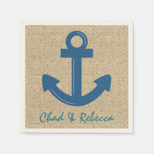 Customizable blue burlap anchor paper napkins