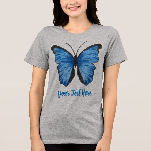 Customizable Blue Butterfly Design Tri-Blend Shirt (Front)