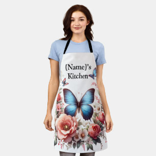 Customizable Blue Butterfly Floral Art-96279 Flask Apron