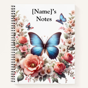 Customizable Blue Butterfly Floral Art-96279 Flask Notebook
