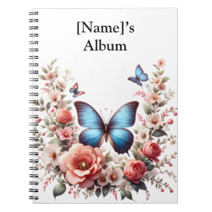 Customizable Blue Butterfly Floral Art-96279 Flask Notebook