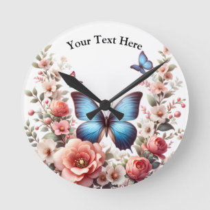 Customizable Blue Butterfly Floral Art-96279 Round Clock