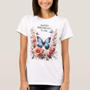 Customizable Blue Butterfly Floral Art-96279 T-Shirt