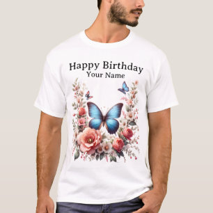 Customizable Blue Butterfly Floral Art-96279 T-Shirt