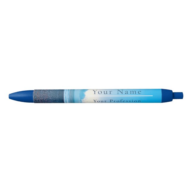 Customizable Blue Calm Beach Scene Ink Pen (Front)
