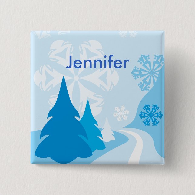 Customizable blue christmas Party name 2 Inch Square Button (Front)