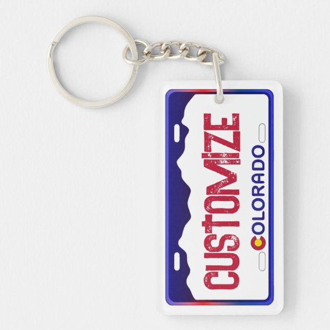 Customizable blue Colorado license plate keychain (Front)