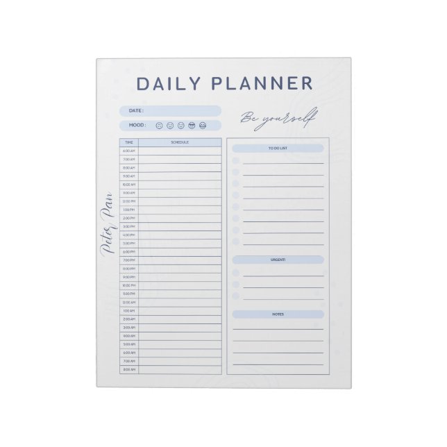 Customizable Blue Daily Planner - Top Priority, Notepad (Rotated)