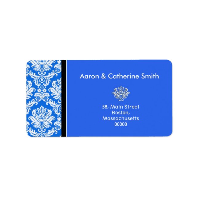 Customizable Blue Damask Address Labels (Front)