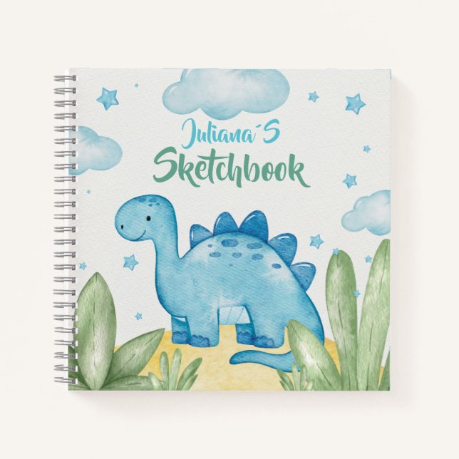 Customizable Blue Dinosaur Sketchbook Notebook (Front)