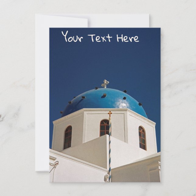 Customizable blue dome, Santorini, Greece card (Front)