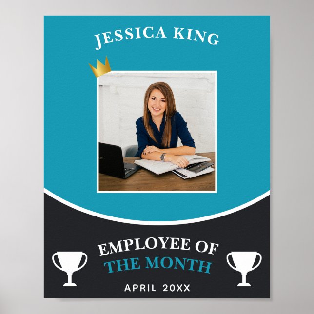 Customizable Blue Employee Of The Month Picture Poster (Front)