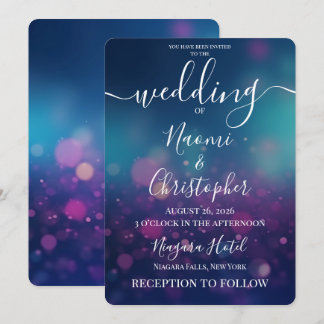 Customizable Blue Fade Pink Bokeh Wedding Invitation
