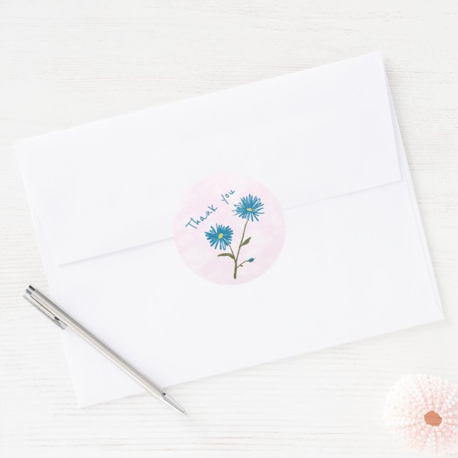 Customizable Blue Floral Thank You Envelope  Classic Round Sticker (Envelope)
