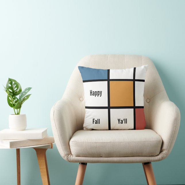 Customizable Blue Gold Mondrian Style Throw Pillow (Chair)