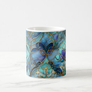 Customizable Blue & Green Stained Glass Pattern Coffee Mug