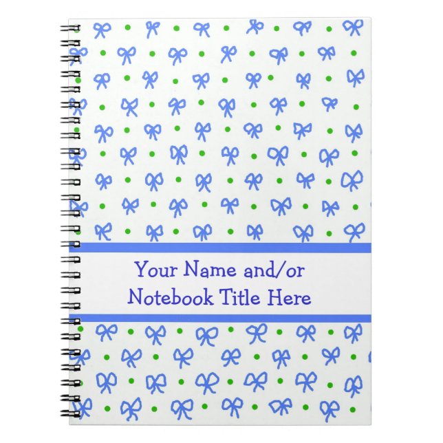 Customizable Blue/Green/White Bows Spiral Notebook (Front)