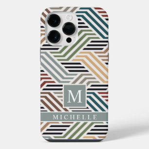 Customizable Blue Grey White Stripe Geometric iPhone 14 Pro Max Case