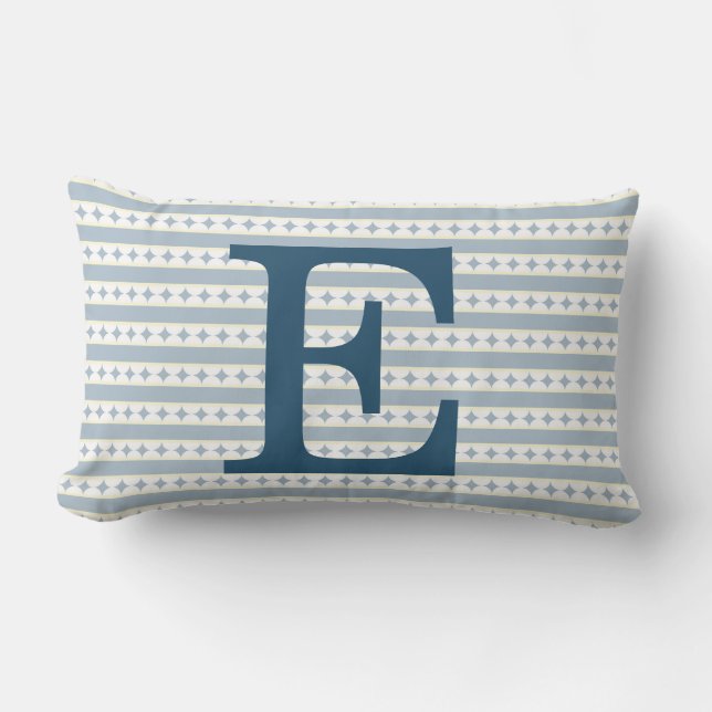 Customizable Blue Initial Monogram Lumbar Pillow (Front)