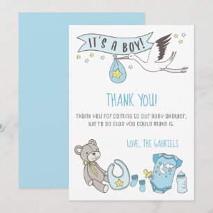 Customizable Blue It's a Bo Baby Shower Thank You Card