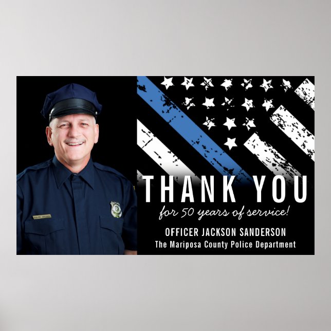 Customizable Blue Line Police Retirement Photo Poster (Front)