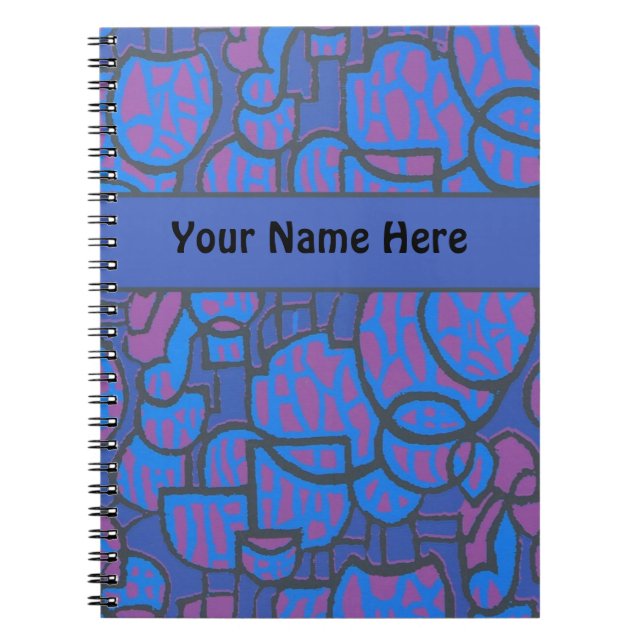 Customizable Blue Magenta Abstract Spiral Notebook (Front)