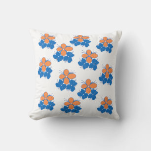 Customizable Blue & Orange Floral Square Pillow 