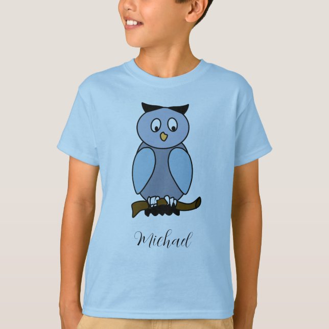 Customizable Blue Owl  T-Shirt (Front)