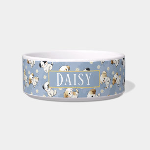 Customizable Blue Puppy and Floral Pattern Bowl