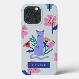 Customizable Blue Russian Cat & Matisse Flowers iPhone 13 Pro Case