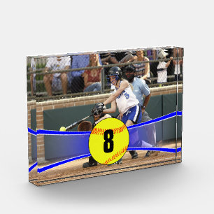 Customizable Blue Softball Photo Cube Block