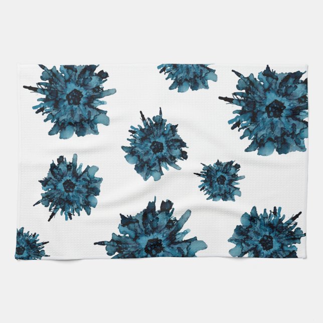 Customizable!!!  blue spider mum toss pattern-- kitchen towel (Horizontal)