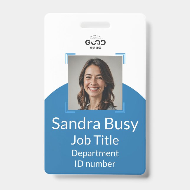 Customizable Blue Vertical Staff ID Badge  (Front)