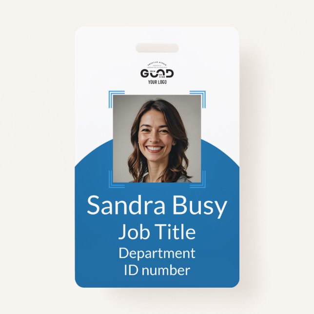 Customizable Blue Vertical Staff ID Badge  (Front)