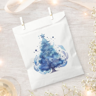 Customizable Blue Watercolor Christmas Tree Favour Bag