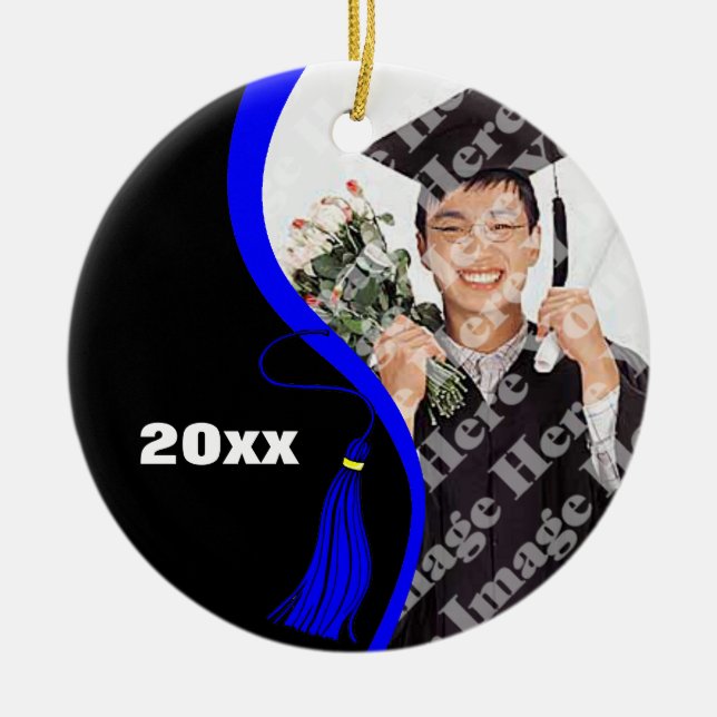 Customizable Blue Wave Graduation Ornament (Front)
